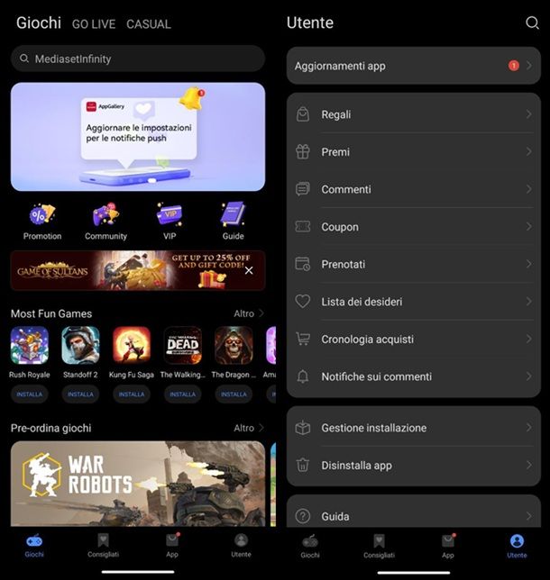 HUAWEI AppGallery Aggiornamento app Android