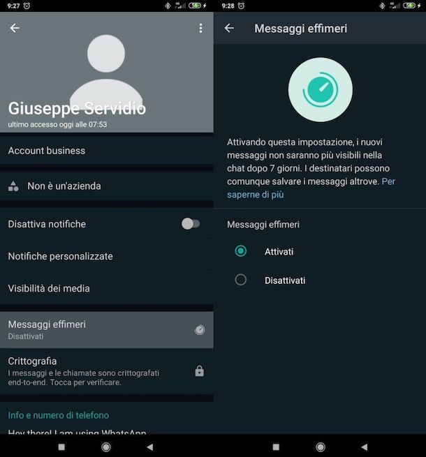 Come attivare messaggi effimeri WhatsApp su Android