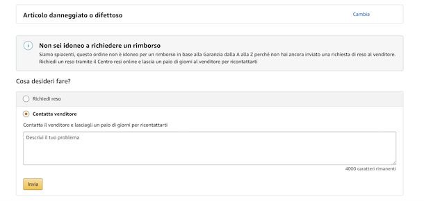 Inviare messaggio venditore Amazon