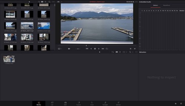 Scegliere dal pool di media importati in DaVinci Resolve