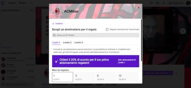 Regalare abbonamento Twitch