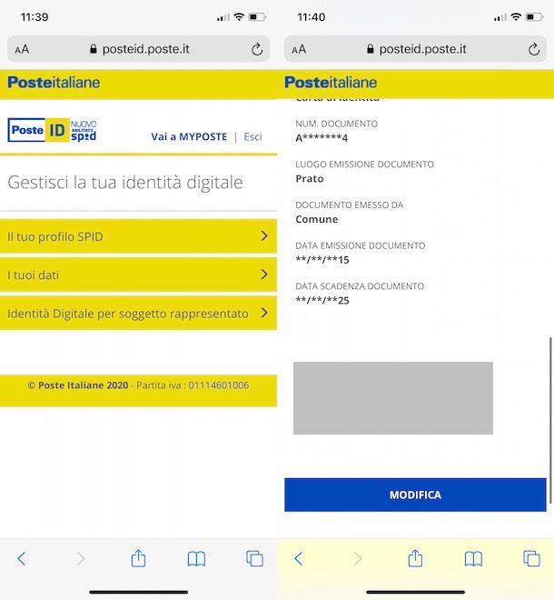 Modificare dati PosteID da smartphone e tablet