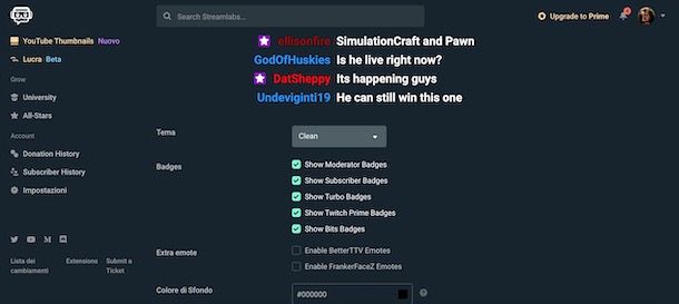 Personalizzare la chat su Streamlabs