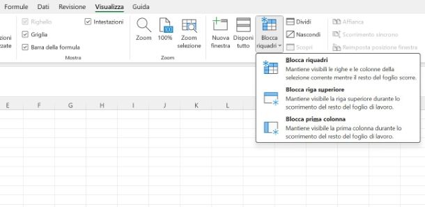 Come bloccare scorrimento riga Excel