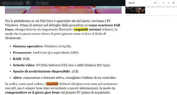 Cercare parole con Chrome da PC