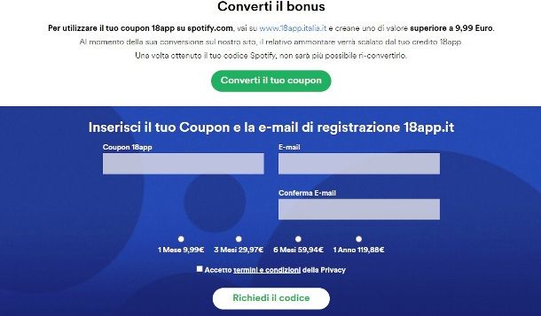 Acquistare su Spotify con 18app