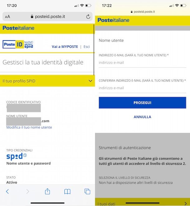 Come cambiare email SPID Poste da smartphone e tablet