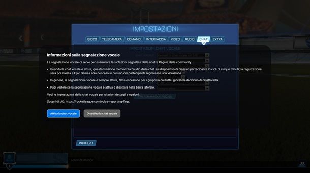 Attivare la chat vocale su Rocket League PC