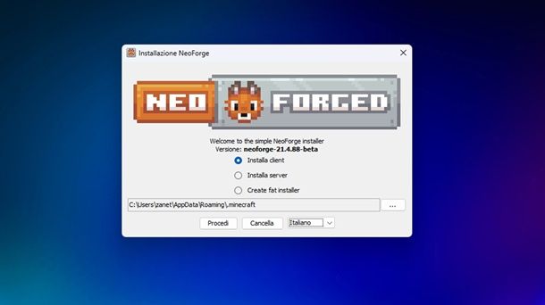 Come installare NeoForge Windows 11
