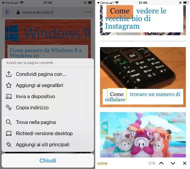 Cercare una parola su Firefox con iPhone