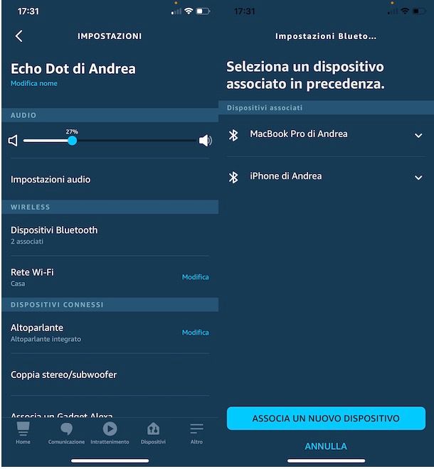 Associare un dispositivo Bluetooth ad Alexa