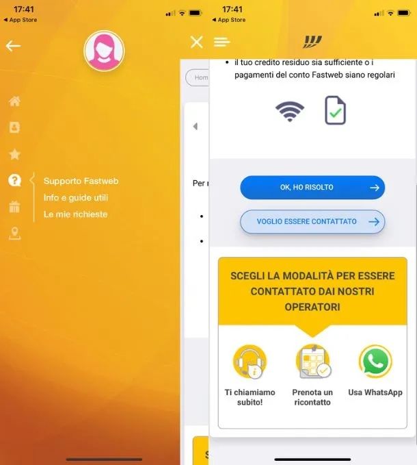 Parlare con operatore Fastweb da app