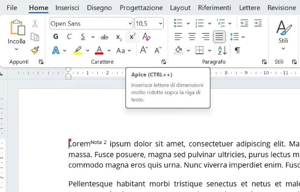 Come elevare a potenza con la tastiera su Word