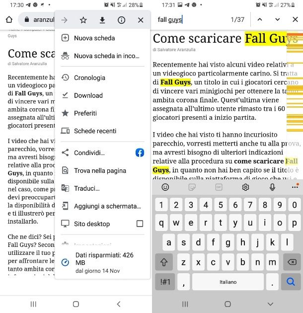 Cercare parola con Chrome da Android