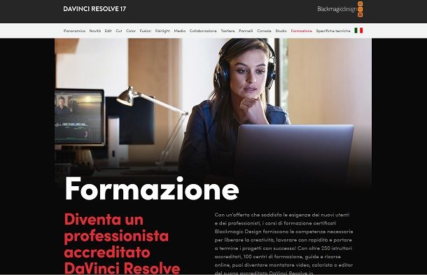 Maggiori informazioni sulla formazione in DaVinci Resolve