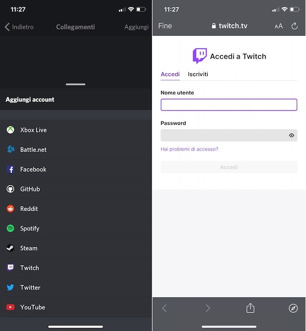 Collegare un account Discord a Twitch da app