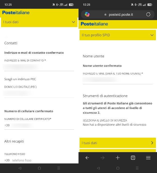 Come cambiare email SPID Poste da smartphone