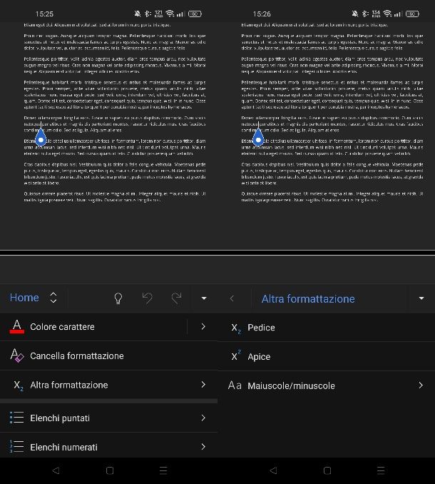 Come elevare a potenza in Word su smartphone e tablet