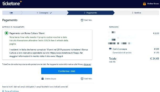 Acquistare su Ticketone con 18app