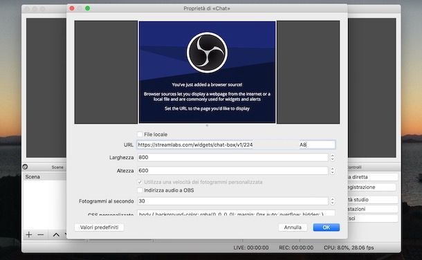 Mettere la chat su OBS