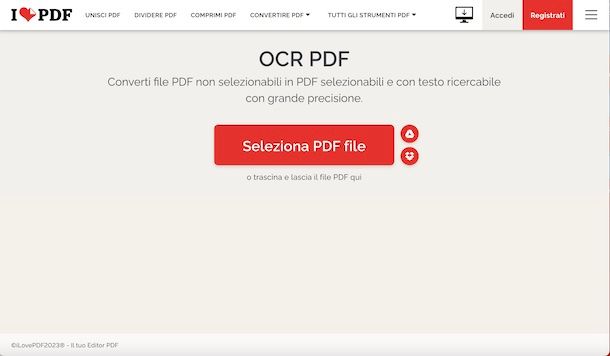 iLovePDF conversione da PDF a PDF ricercabile