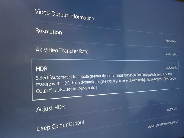 Abilitare HDR per le console a gioco Sony