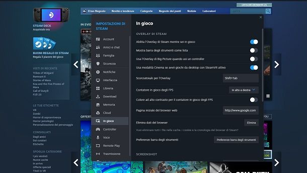 Contatore FPS In gioco Steam