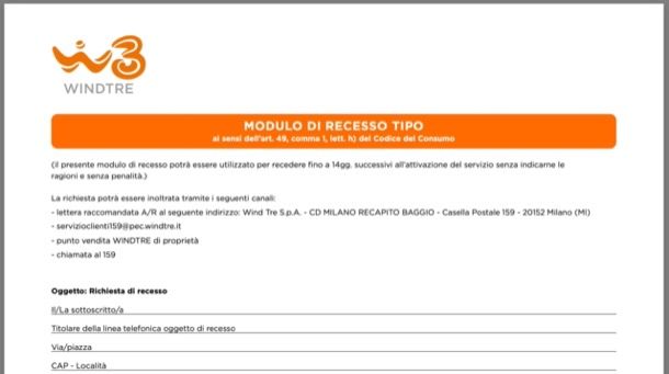 Modulo recesso 14 giorni WINDTRE