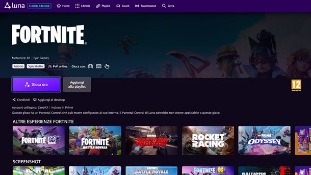 Amazon Luna Fortnite streaming