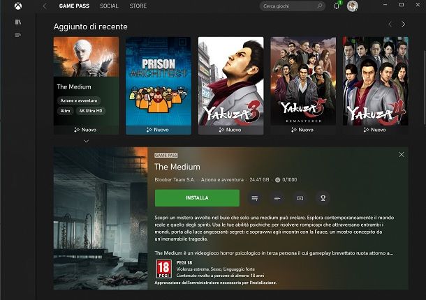 Installare giochi Game Pass PC