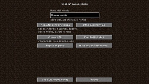 Crea un nuovo mondo Minecraft
