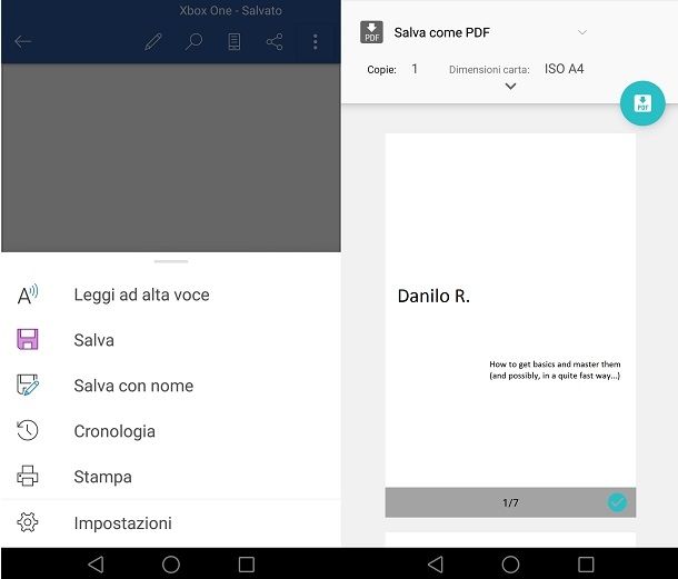 Creazione di un file PDF con Word per smartphone e tablet