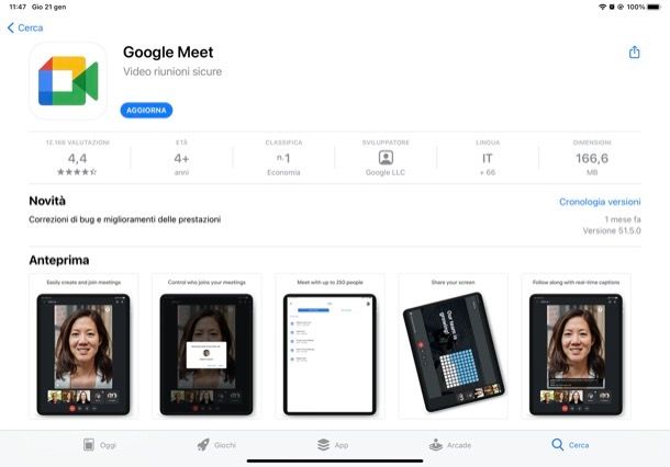 Aggiornare Google Meet su iPad