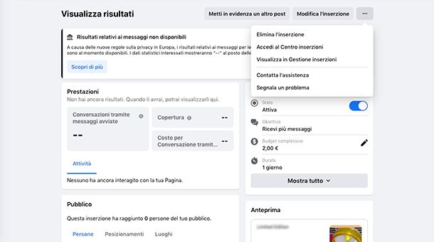 Come funziona Facebook ADS annullare inserzione