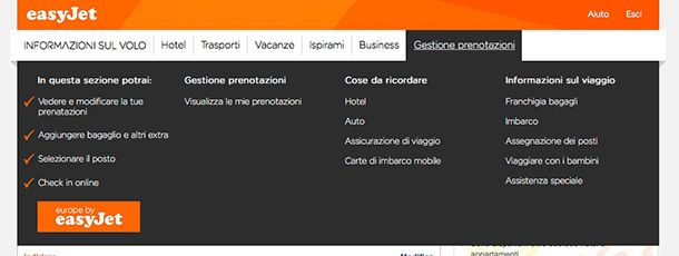 Come cancellare voli easyJet selezionare scheda gestione prenotazioni