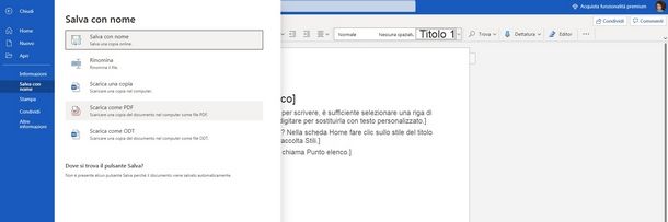 Creare un PDF con Word 365