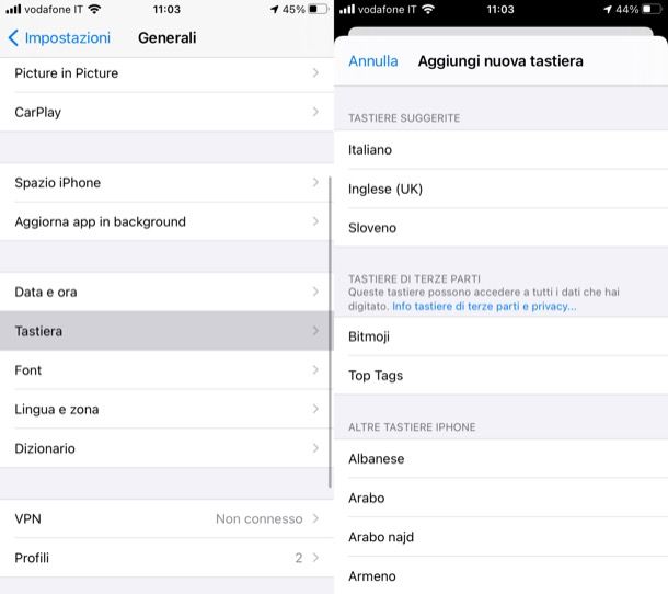 Cambiare tastiera su iPhone