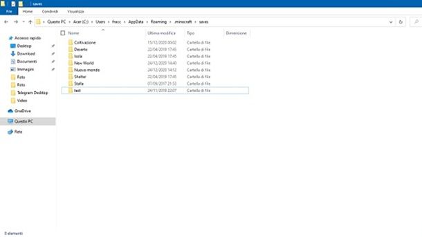 Cartella salvataggi Minecraft Windows