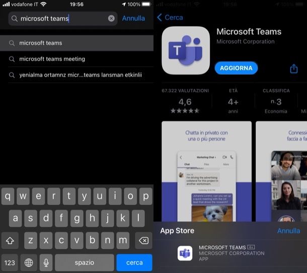 Aggiornare Teams su iOS/iPadOS