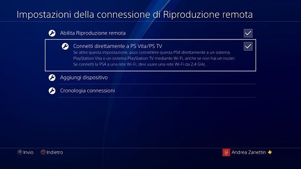 Connetti direttamente a PS Vita PS4