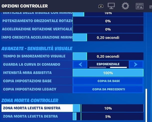 Fortnite PS4 menu mira assistita