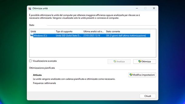Deframmentare disco ottimizzazione SSD