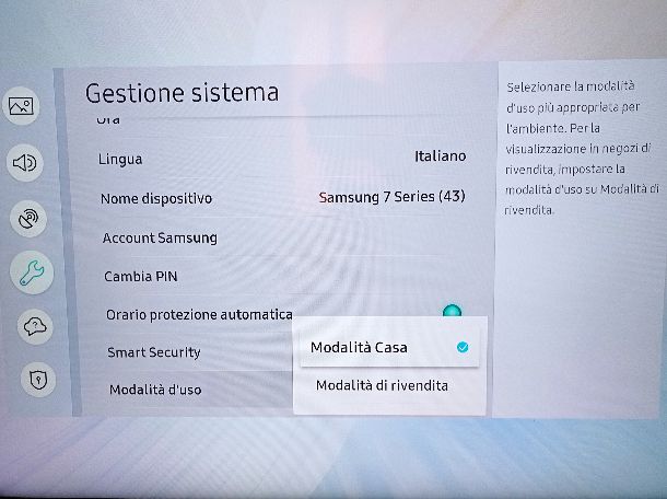 Modalità casa TV Samsung