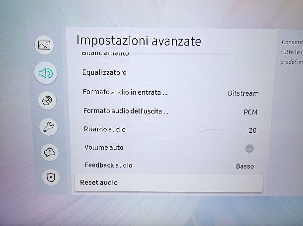 Reset audio TV Samsung