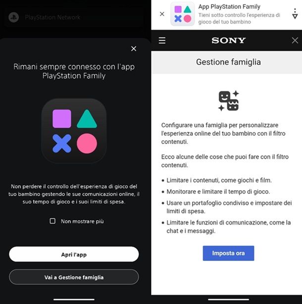 Gestire account Famiglia da PlayStation App