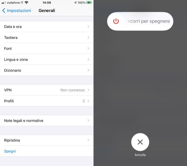 Spegnere iPhone dalle impostazioni