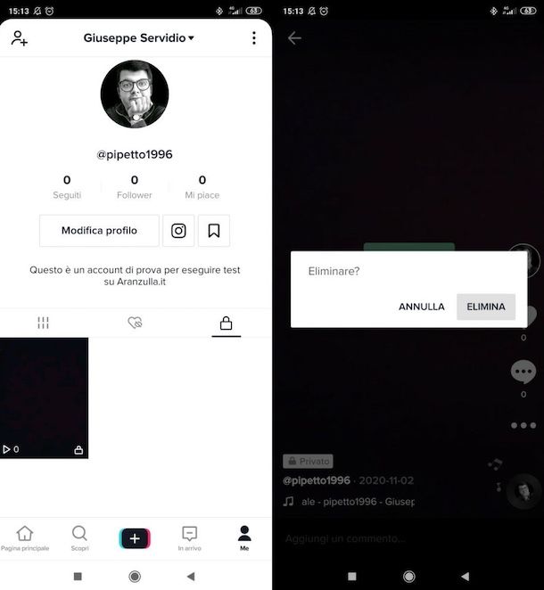 Eliminare video da TikTok su Android