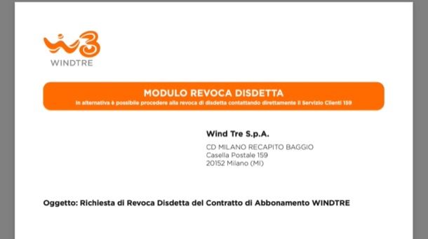 Richiesta revoca disdetta WINDTRE