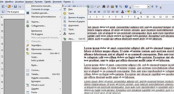 Inserire piè di pagina e intestazione con OpenOffice