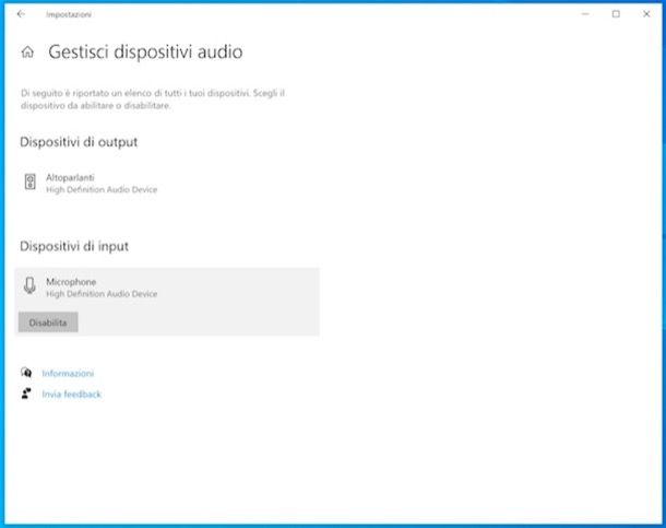 Disattivare il microfono su Windows 10